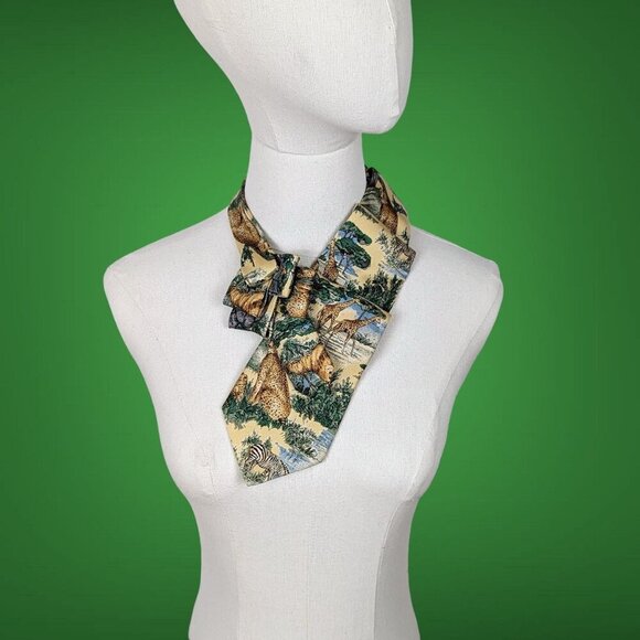 Yellow Safari Ascot -  Jungle Animal Silk Scarf - Unique Scarf - Picture 1 of 7